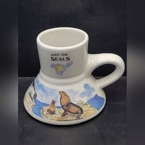 Vintage Preserve the Seals No Spill Travel Mug Africa Feltman Langer 14 oz